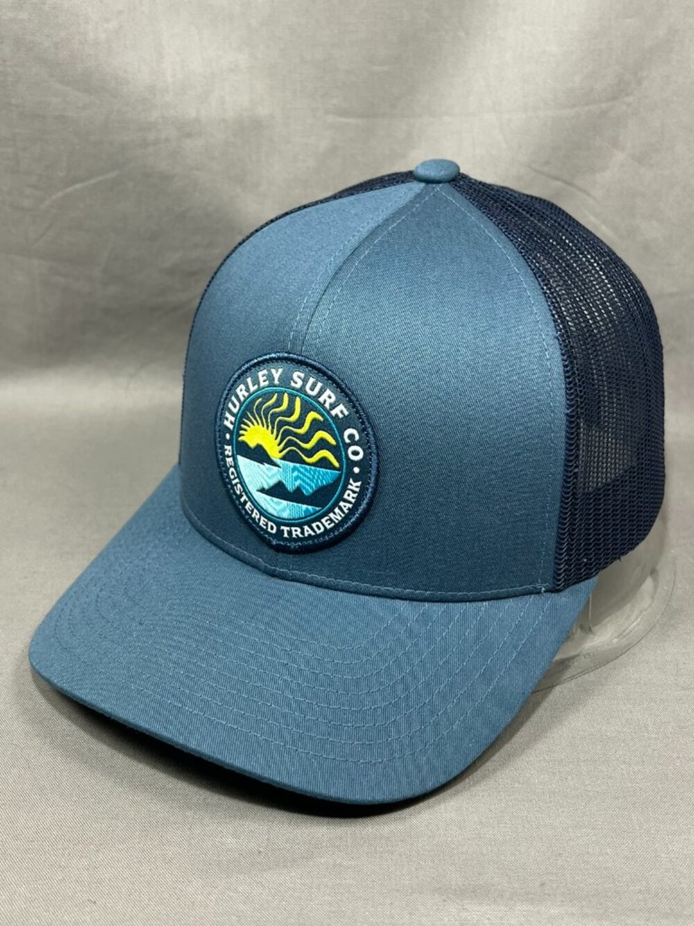 Hurley Surf Co M Patch Trucker Yupoong Hat Blue Mesh Adjustable Snapback Cap